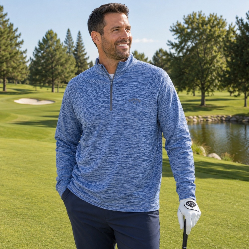 Callaway Mens Large Blue‎ Space Dye Heathered Quarter Zip Golf Pullover Sweater